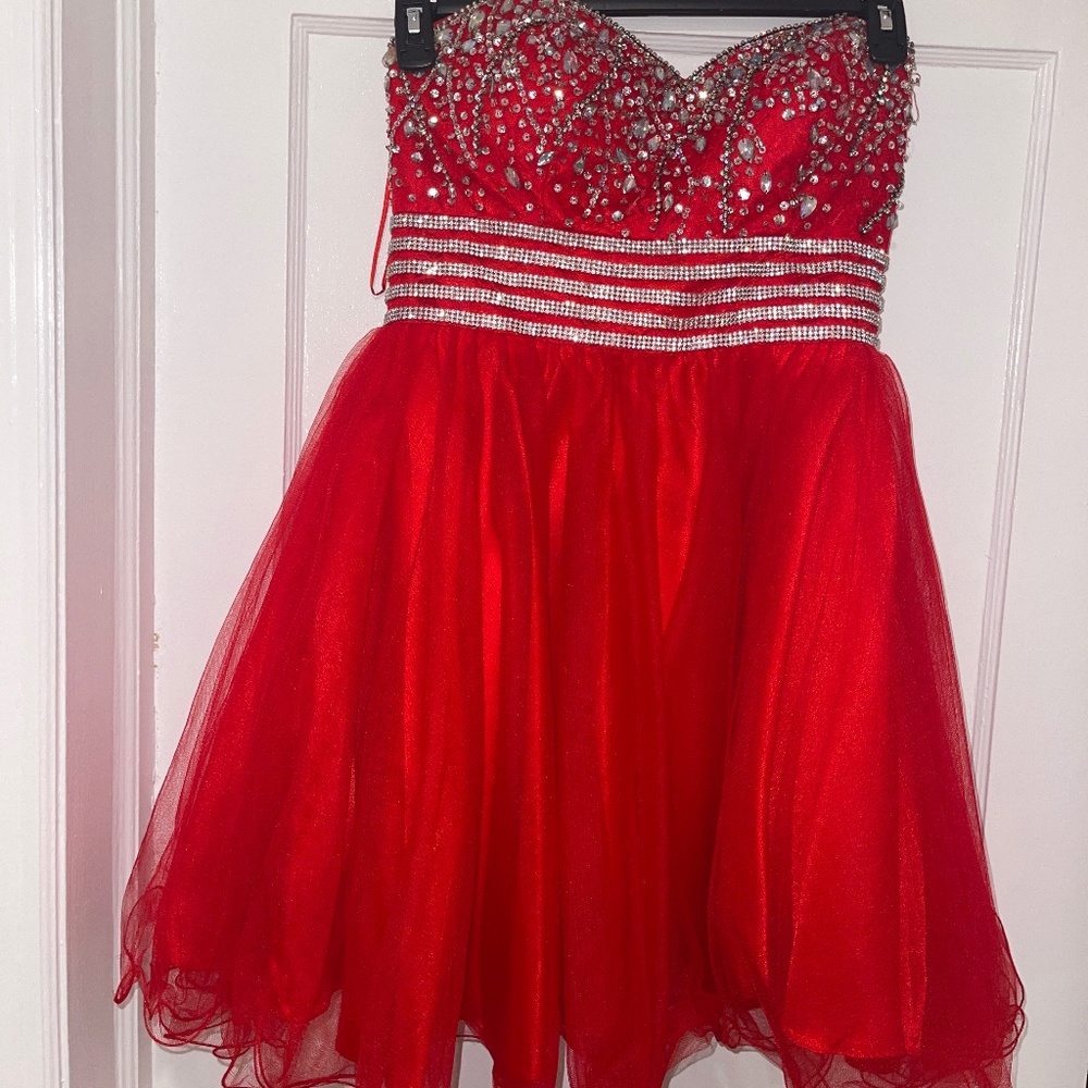 Strapless  Red Rhinestone Dress